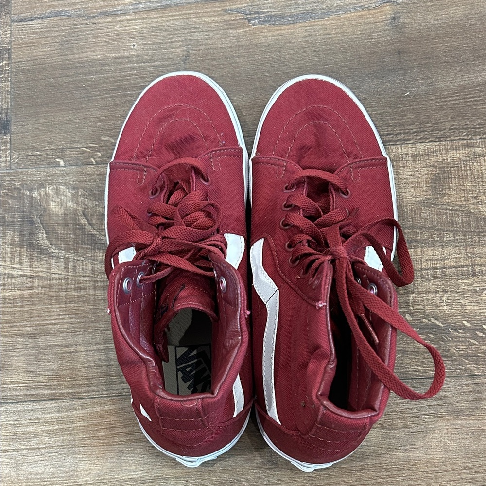 Vans Maroon High-Top Sneakers with White Stripe - Picture 3 of 6